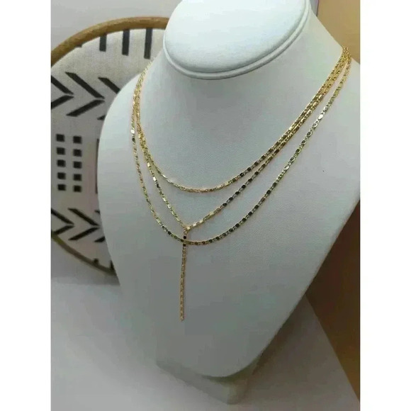 ✨ NWT BaubleBar Gold Layered Lariat Necklace - Mini Paperclip Chain - Picture 5 of 5